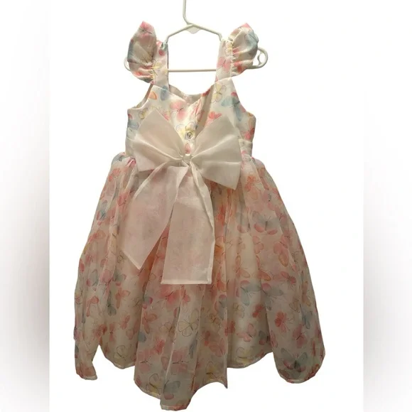 Beautiful ivory dress with a soft pastel butterfly print. - Picture 3 of 5